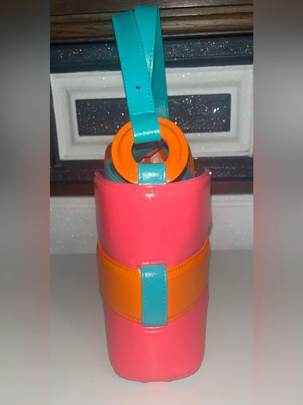 Vibrant Colorblock Crossbody Bag in Orange, Pink & Teal Custom Painted